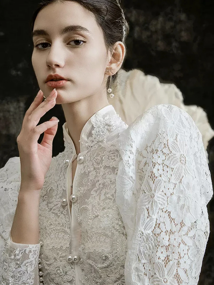 Customized Wedding Gown A-line Elegant Lace High Long Sleeve Bride Dresses Romantic  Dress Vintage Mid-Calf Свадебное платье 