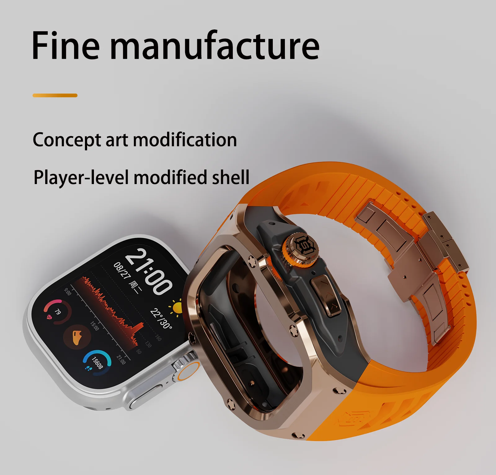 Shellbox new design food-grade eco-friendly 316 stainless steel shell lightweight shockproof for Apple Watch case 49mm series