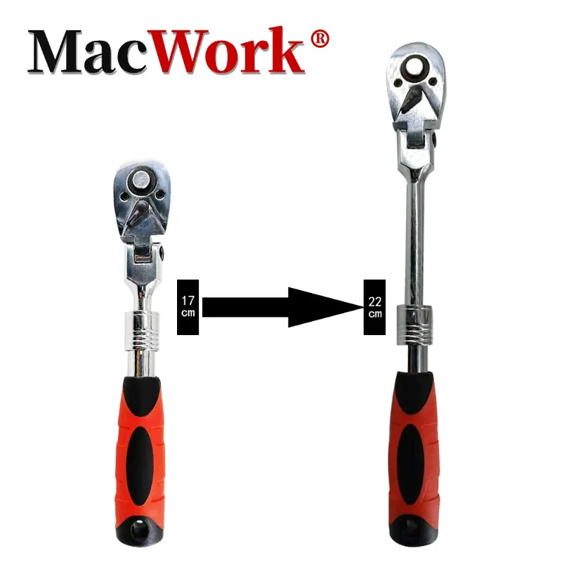 

1/4 inch Drive 180 Degree Flexible Head 72 Teeth Ratchet Spanner Reversible Bidirectional Telescopic Toughbuilt Socket Wrench