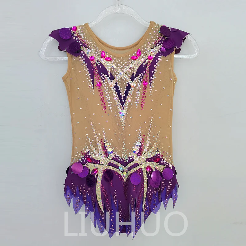 LIUHUO Rhythmic Gymnastics Leotard Competitive Gymnastics Performance Clothing For Children Purple Suit