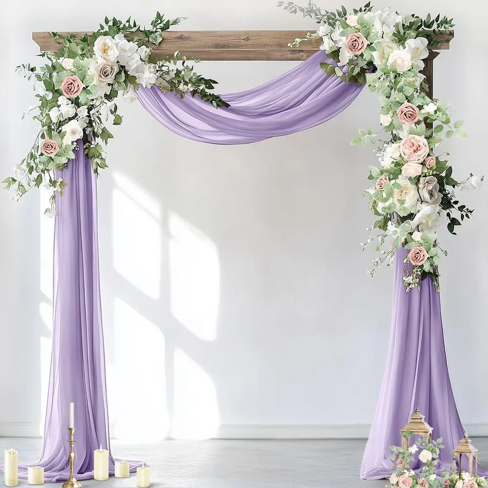 

Lavender Sheer Chiffon Wedding Arch Curtain Drapes, 2 Panels, 29 x 19, 6 Yards for Ceremony & Party Decor