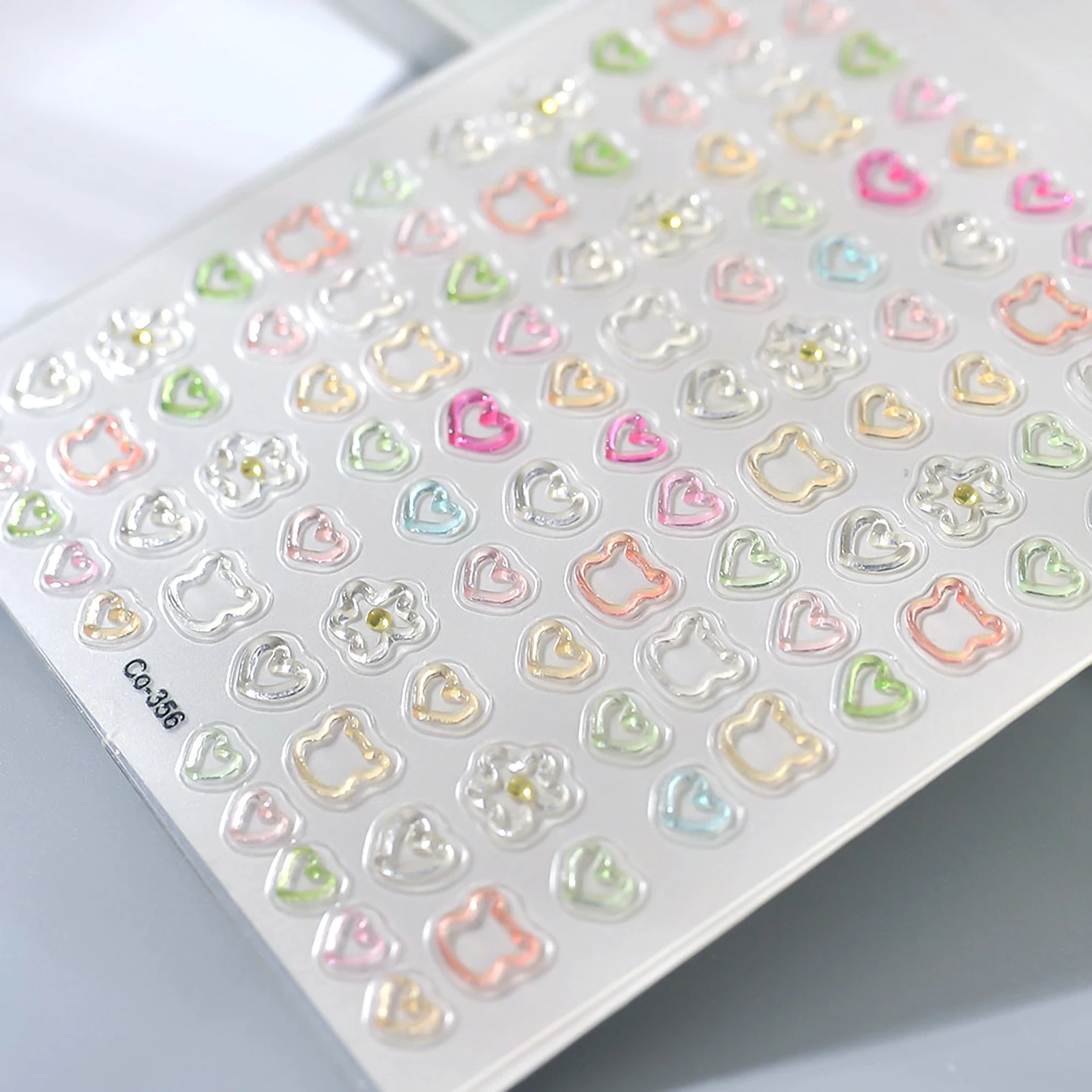 3D Embossed Nail Stickers - Cute Hollow Bear Heart Flower Decals Self-Adhesive Nail Art Sticker for Women Girls DIY Manicure