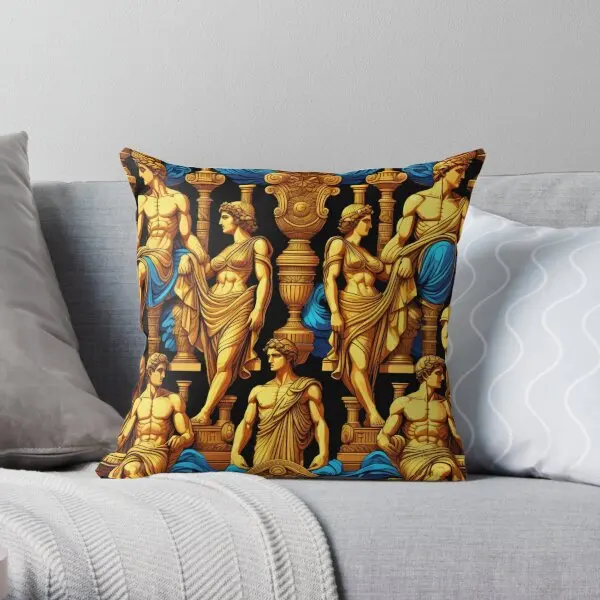 

Golden Muscular Ancient Roman Marble Sta Printing Throw Pillow Cover Decor Case Throw Decorative Pillows not include One Side