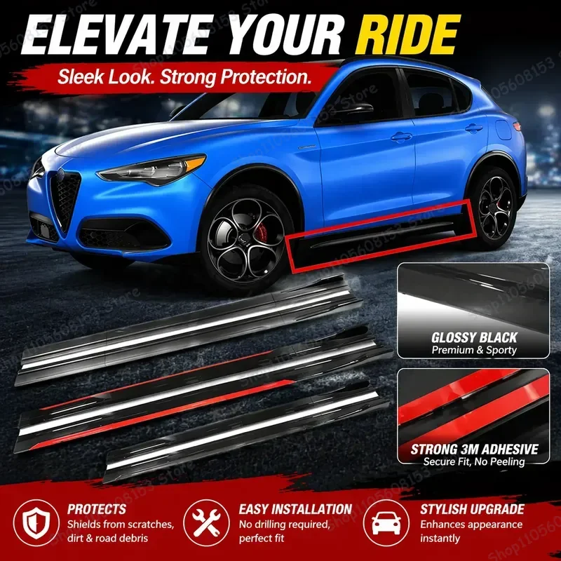 For Alfa Romeo Stelvio 2M Side Skirt Extension Lip Kit Bumper Spoiler Aerodynamic Racing Trim Upgrade Compatible Car