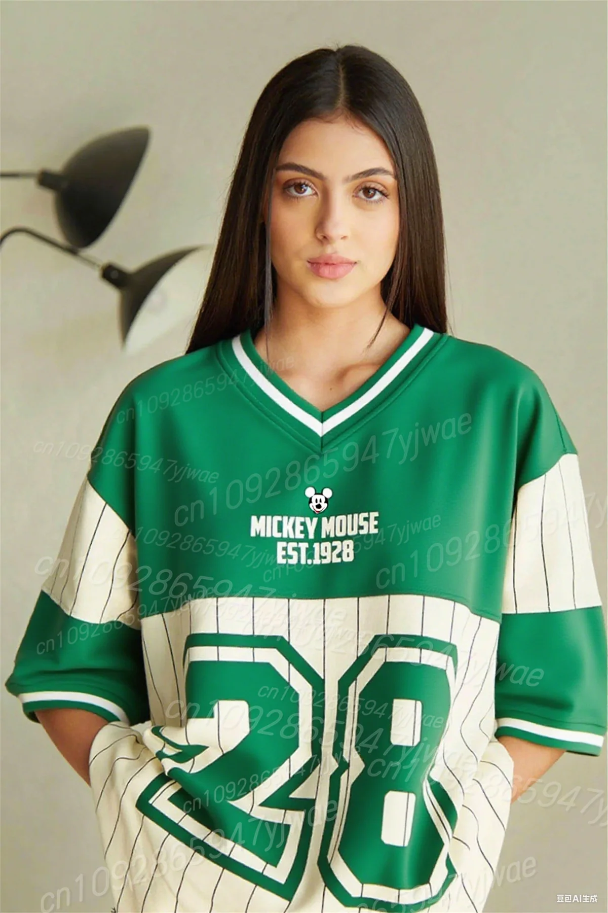 ديزني ميكي المتضخم البيسبول جيرسي تي شيرت ثلاثية الأبعاد الجرافيك تي شيرت موضة تنوعا رياضية المرأة الخامس الرقبة مخطط #5