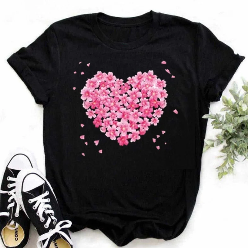 Skeleton Crown Pattern T-Shirt For Women Flower Love Heart 3D Print Short Sleeves Summer Leisure Tees O-Neck T Shirts Loose Tops