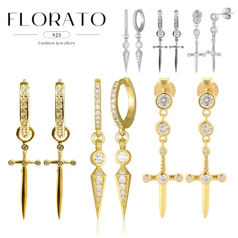 

925 Silver Needle Pointed/cross Pendant Earrings Micro-set Zircon Trendy Perforated Earrings For Women Fashion Party Jewelry