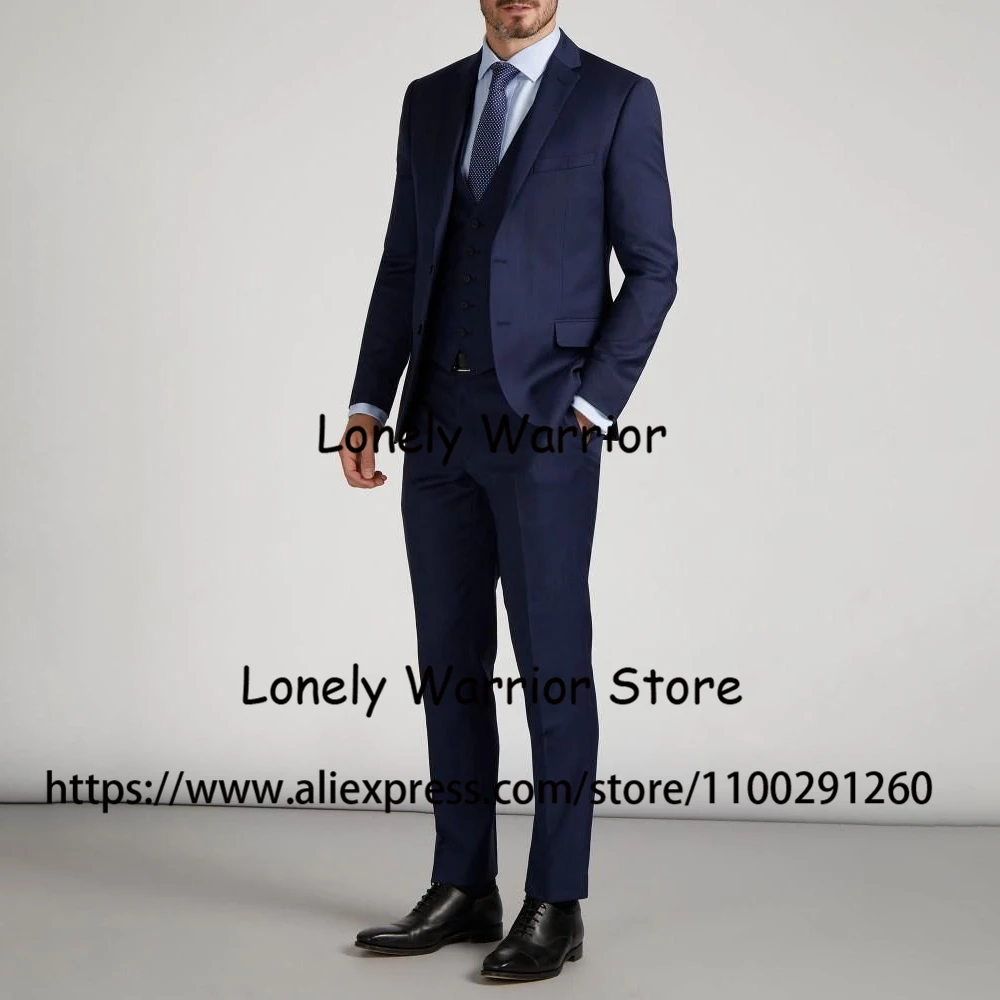 

Fashion Navy Blue Mens Suits Slim Fit Formal Business Blazer Wedding Groom Tuxedo 3 Piece Set Terno Masculino Jacket Vest Pants
