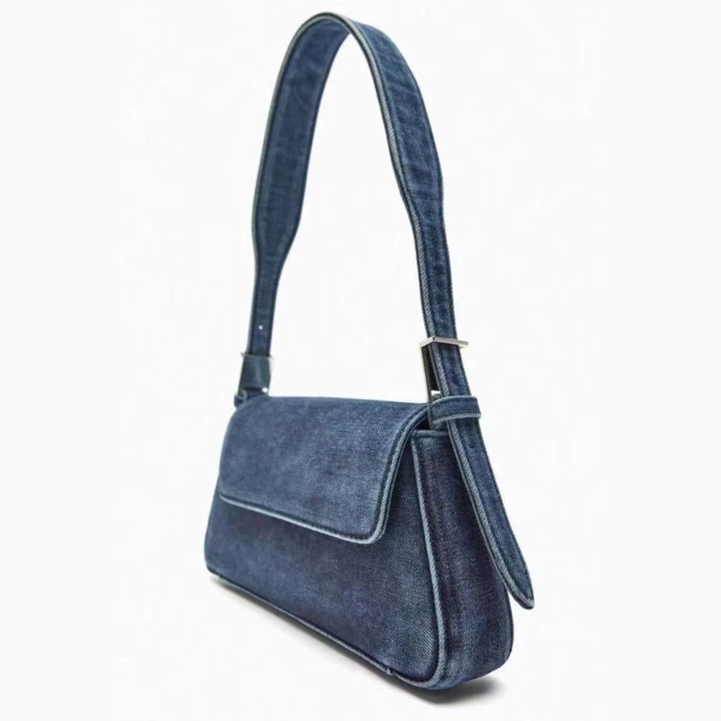 Borsa a tracolla da donna in pelle verniciata oro argento Design di marca Borsa da donna semplice sotto le ascelle Borsa da ascella blu denim