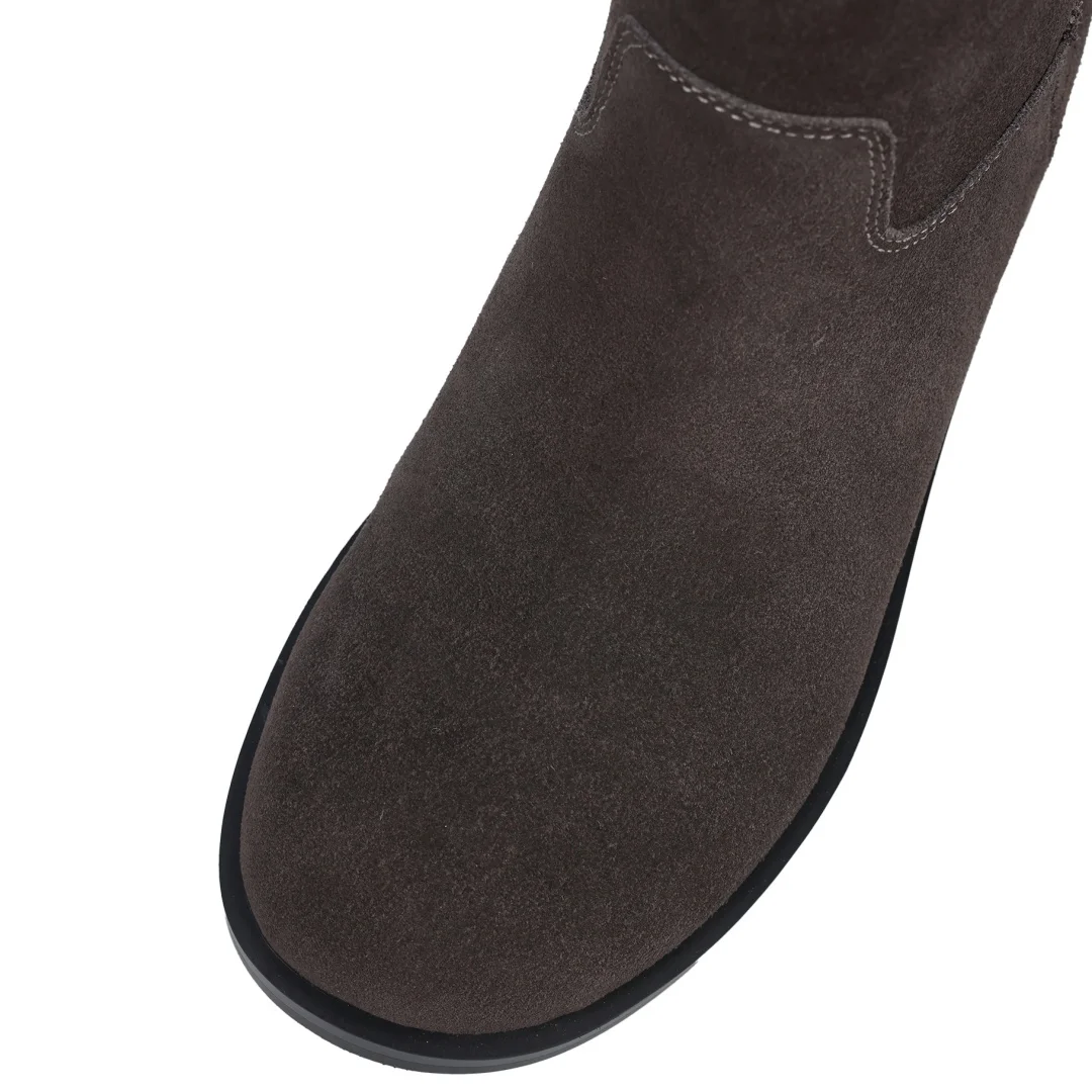 Danxuefei المرأة جلد الغزال الطبيعي جولة تو الانزلاق على الخريف حذاء برقبة للركبة جودة عالية لينة مريحة أحذية طويلة غير رسمية