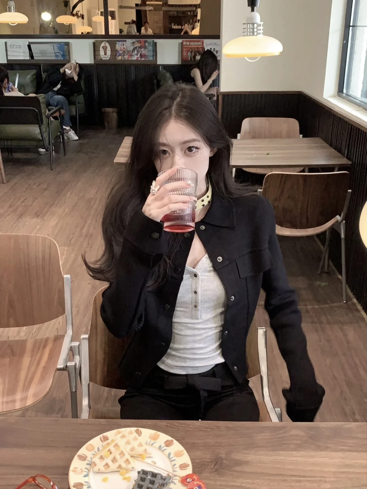 

TheLike Original Bla Slimming Waist Vintage Jaet Versatile Casual INS Women's Coat Sli ort Outerwear for Ladies