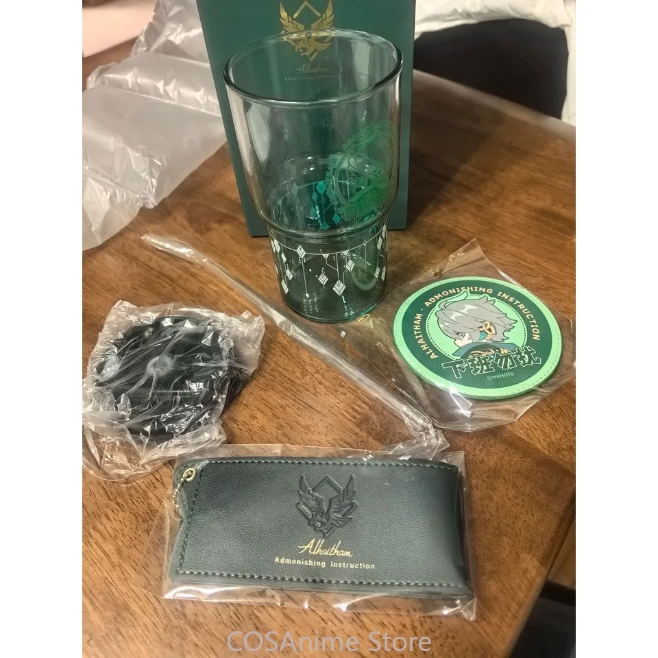 Official Genuine Genshin Impact Game Cosplay Alhaitham Cold Drink Water Cup Set Straw Lid Coaster Protective Case Anime Gift view 2