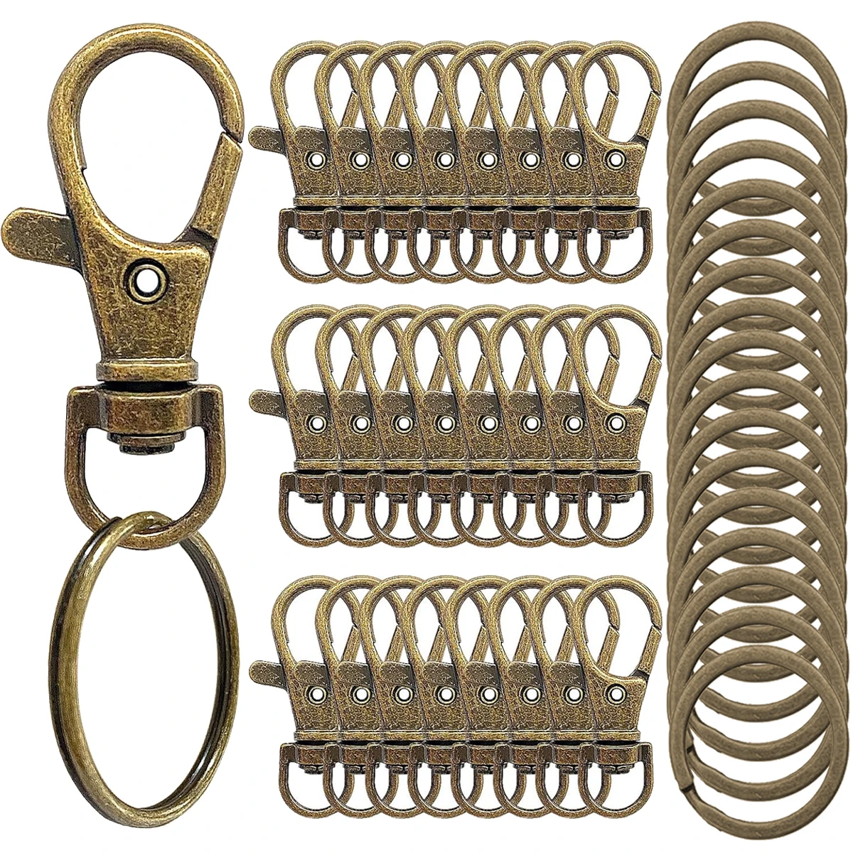 30/50 PCS Keychain Hook with Key Ring Keychain Clip Hook with Flat Ring for Lanyard Jewelry Making DIY Crafts
