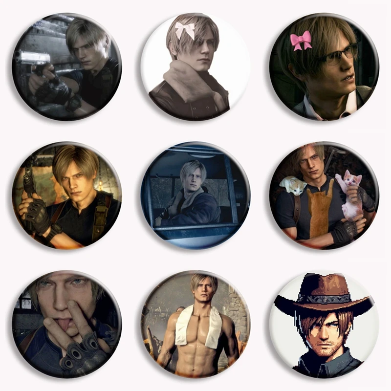 Leon Kennedy Game Character Button Pin Leon S Kennedy Cute Meme Brooch Badge Cosplay Jewelry Bag Decor Fans Collect Gift 58mm