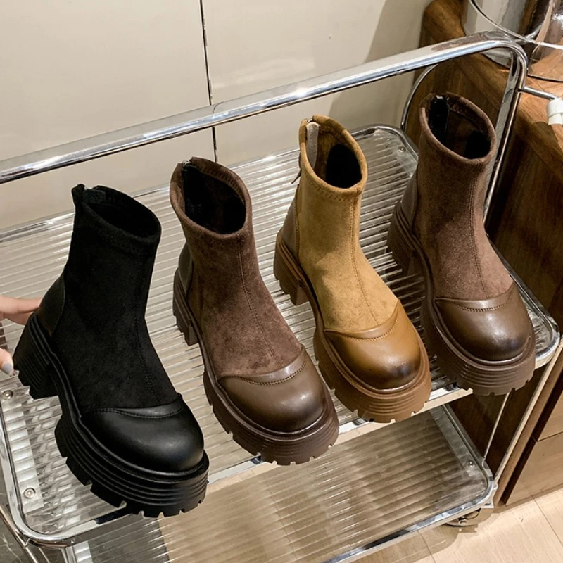 

Винтажные женские ботильоны на платформе, дизайнерская обувь на молнии сзади, обувь на толстой подошве, осень-зима 2021, короткие Botas Para Mujer