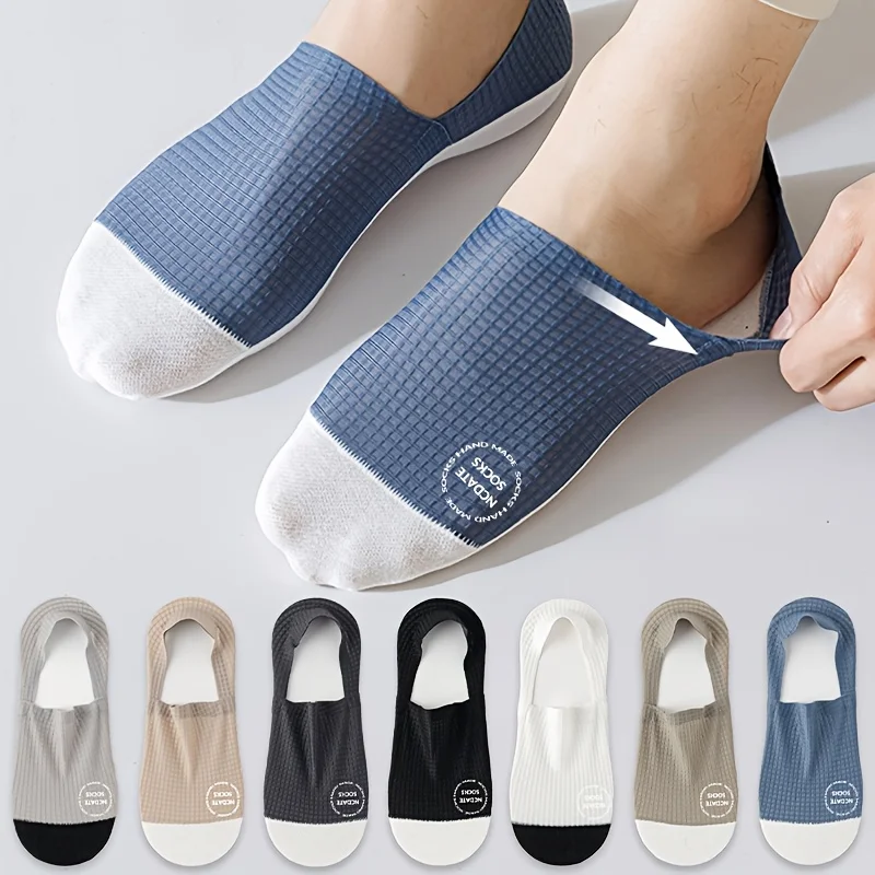

2-Pair Summer Men's Thin Solid Color No-Show Socks Plaid Waffle Style Lightweight Thin Breathable Summer Socks for Daily Sports