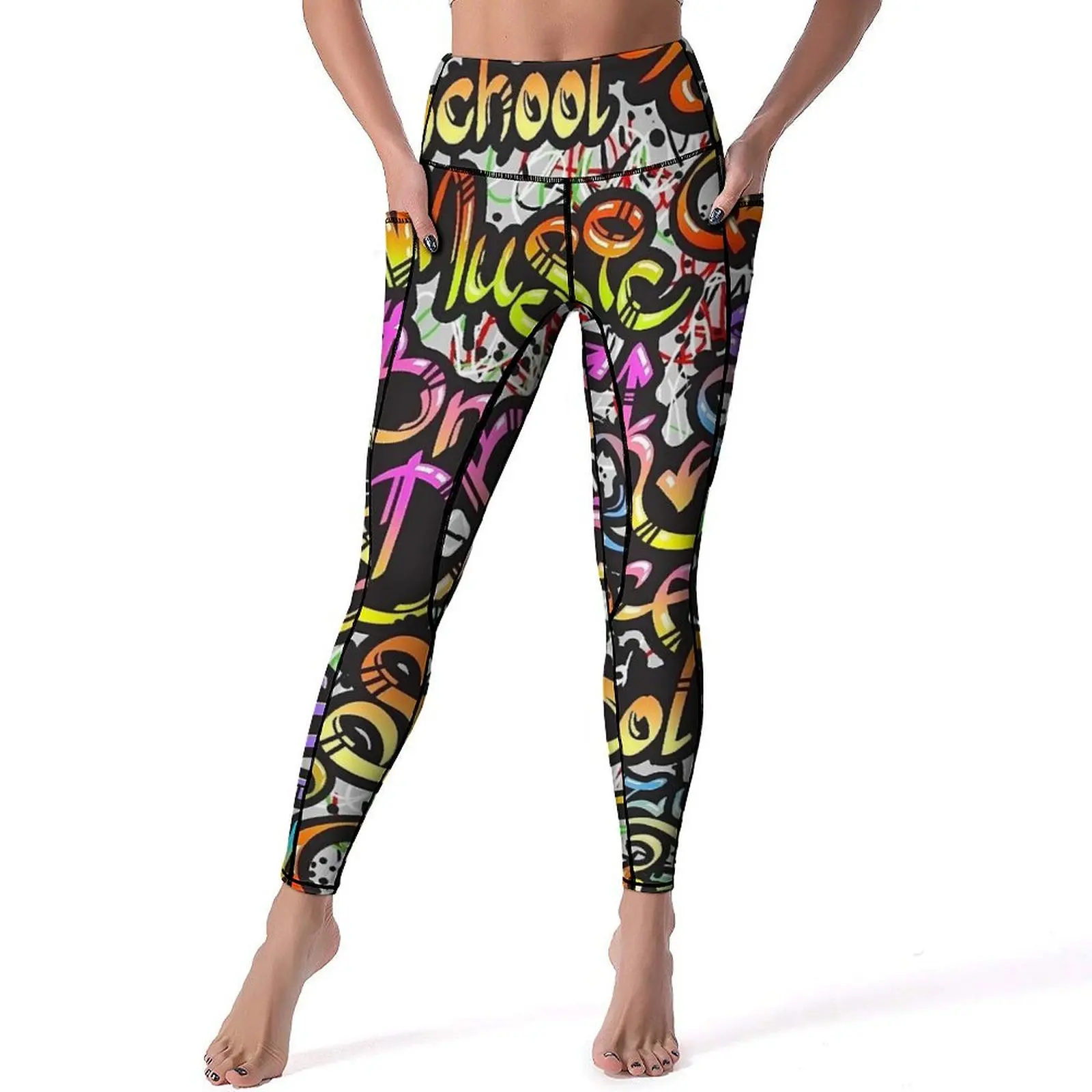 Colorful Graffiti Style Design Yoga Pants Sexy Printed Leggings High Waist Workout Leggins Female Novelty Stretchy Sports Tights