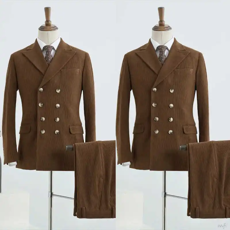 

Classic 2 Pieces Men Suits Double Breasted Peaked Lapel Pants Sets Autumn Winter Customized Wedding Tuxedos