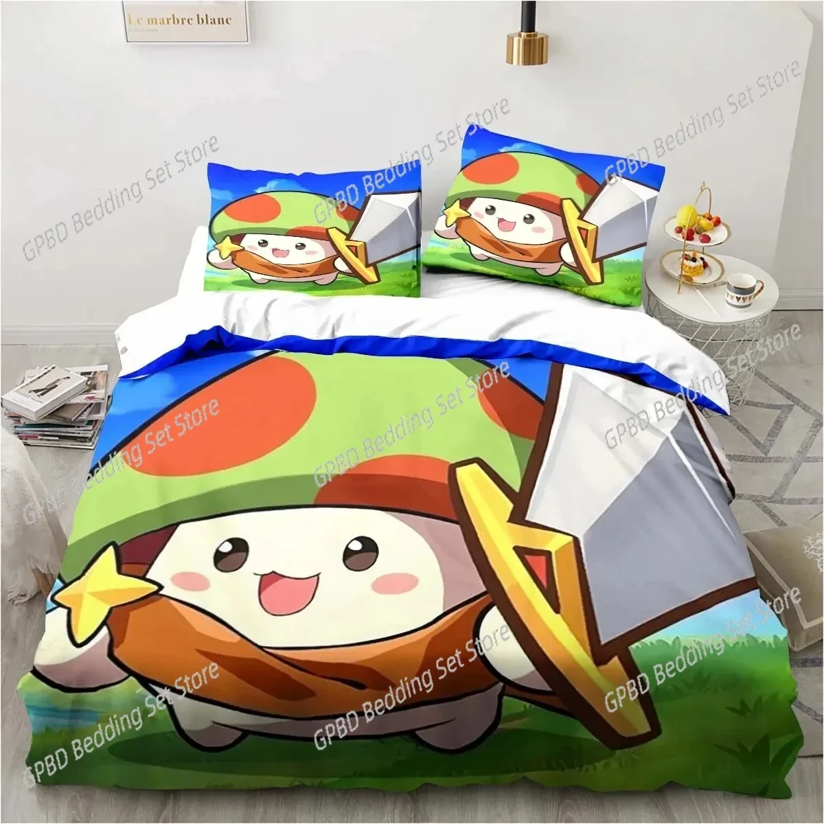 Anime Legend Game Mushroom 3D Bedding Set Duvet Cover Pillowcases Single Twin Full Queen King Size Home Decor Quilt Boys Gift