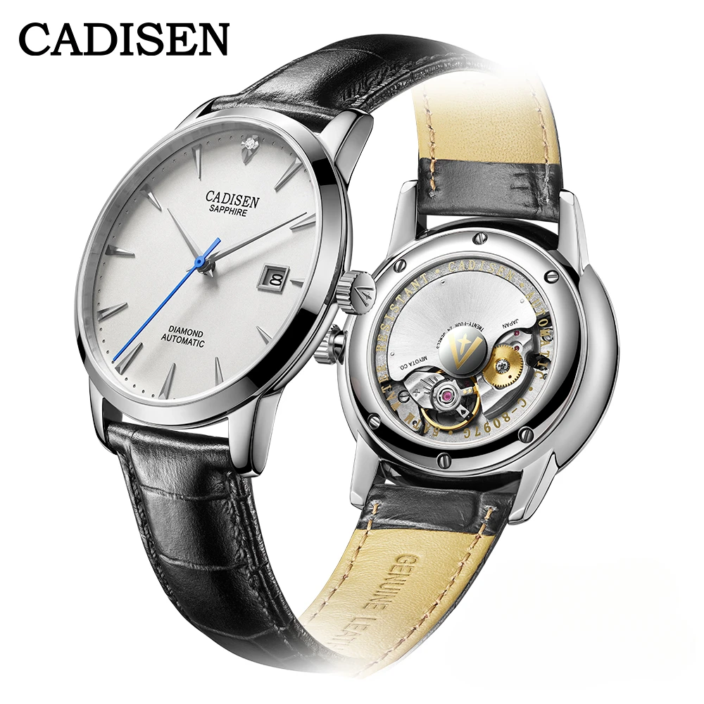 CADISEN Men Watches Automatic Mechanical Wrist Watch MIYOTA 9015 Top Brand Luxury Real Diamond Watch Curved Sapphire Glass Clock