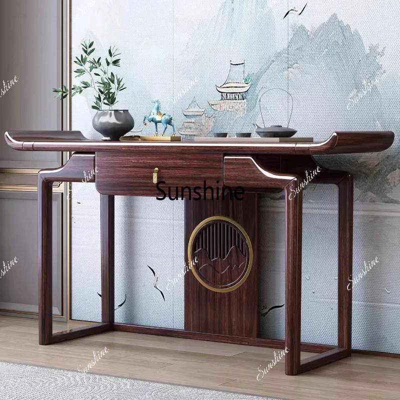 New Chinese style, solid wood nave, table against the wall, Zen entrance number