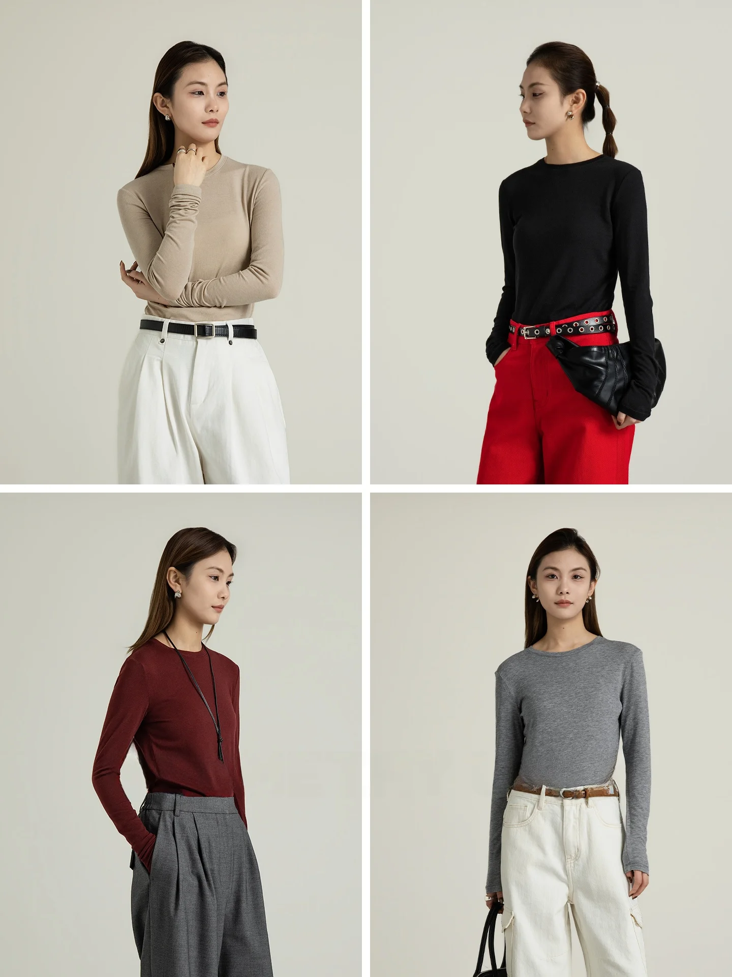 

Slim Fit Pure Color Woolen Top Long Sve round Ne Base irt Women's Casual Sle Soft Cotton Blend Warm Thermal irt