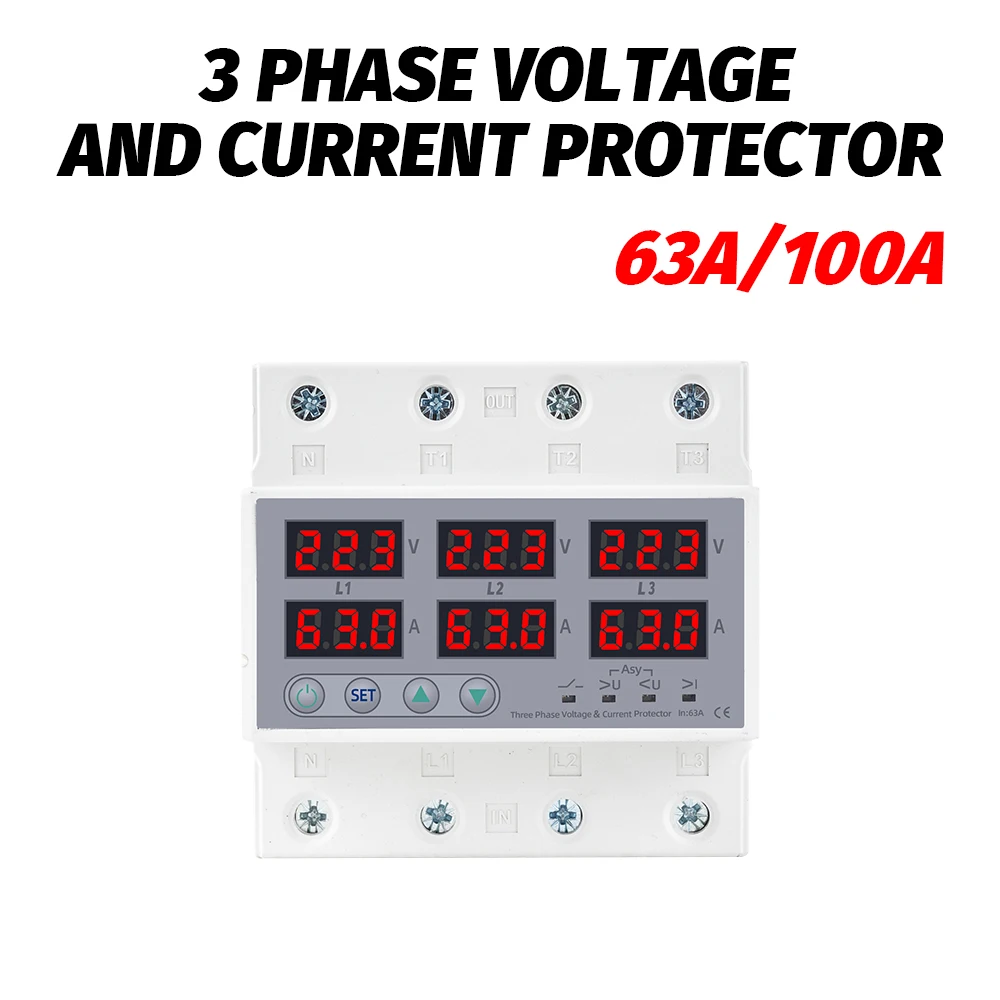 

Three Phase Voltage Current Relay Protector 100A 63A 220V 3P Over Under Voltage Relay Current Limiter Adjustable Protect