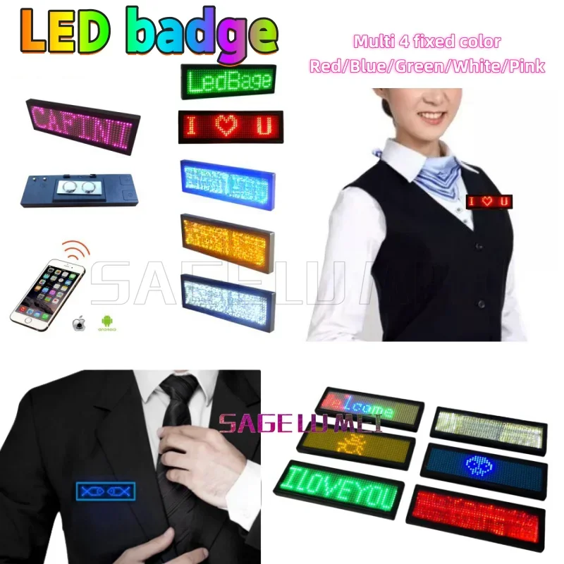 Bluetooth Smart APP Control LED Name Badge Luminous Flashing Light Up LED Name Tag Pin Magnet Wearable  Plate Mini Ticker Board