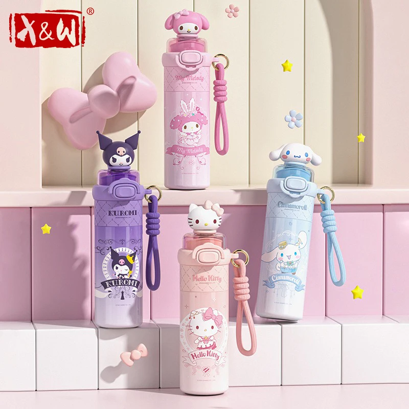 X&W Sanrio Thermosbecher Niedlicher Hello Kitty Vakuum-Isolierbecher 316 Edelstahl Schüler Doppelwandiger Isolierbecher für Mädchen Geschenk