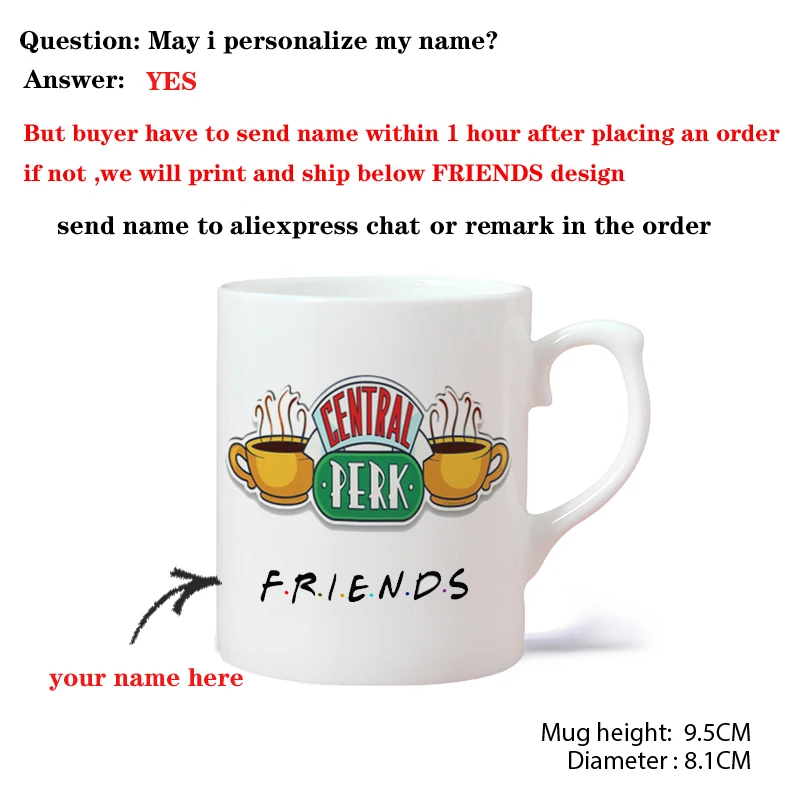 Personalised Name Friends Tv Show Central Perk Mug 11oz Ceramic Wholesale Coffee Mugs Tea Cup Surprised Gift For Friend