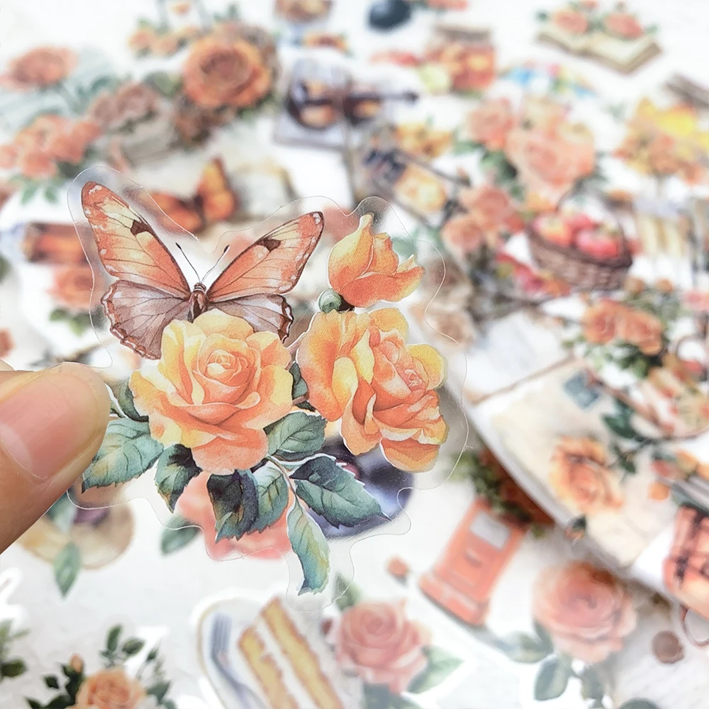 50pcs Vintage Orange Transparent PET Stickers Decals For Phone Laptop Notebook Luggage Skateboard DIY Aesthetic Stickers
