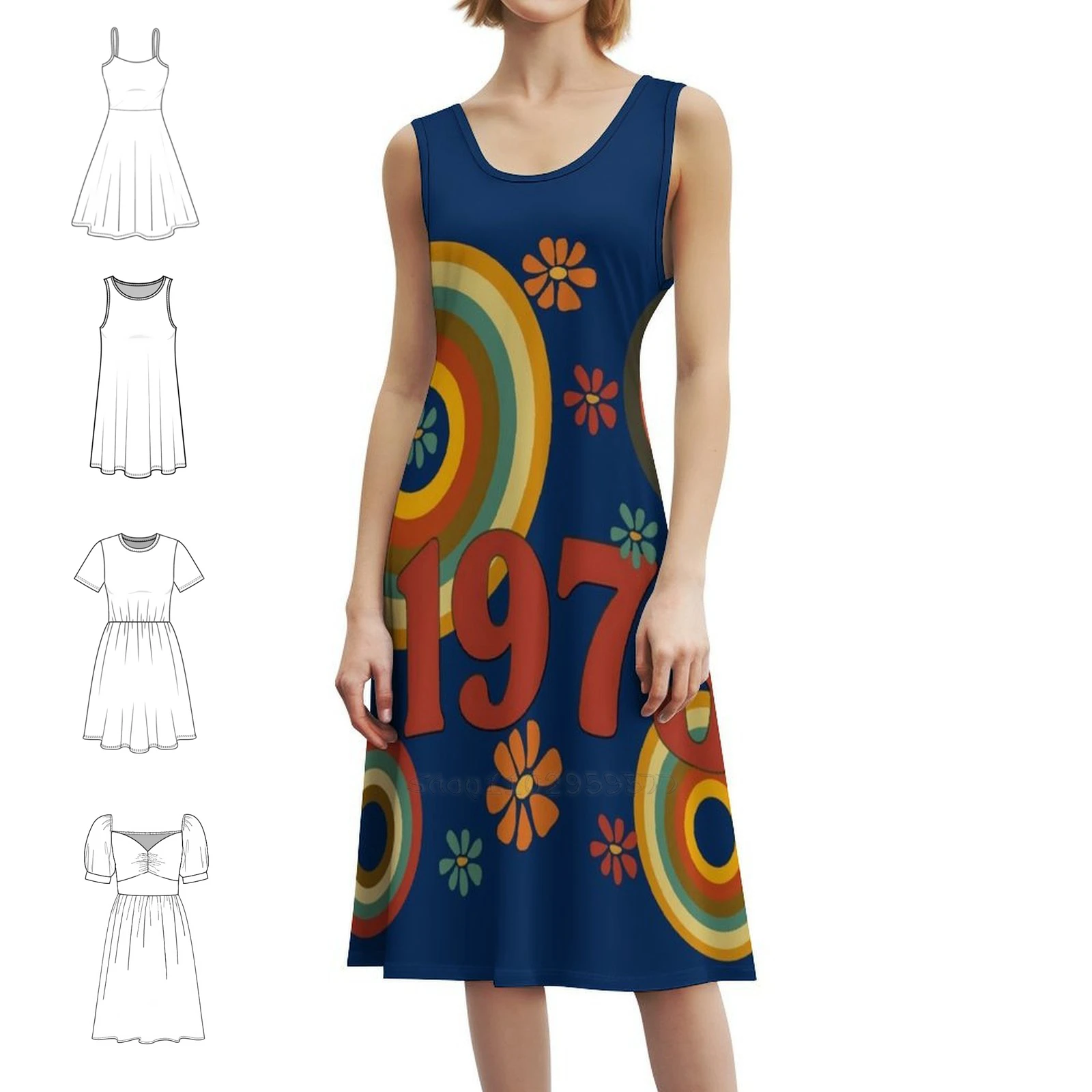 

1973 Floral Smock Dress For Women Spring Summer Casual Dress For Party 1973 70S Vibes Retro Colors Orange Women's Clothing