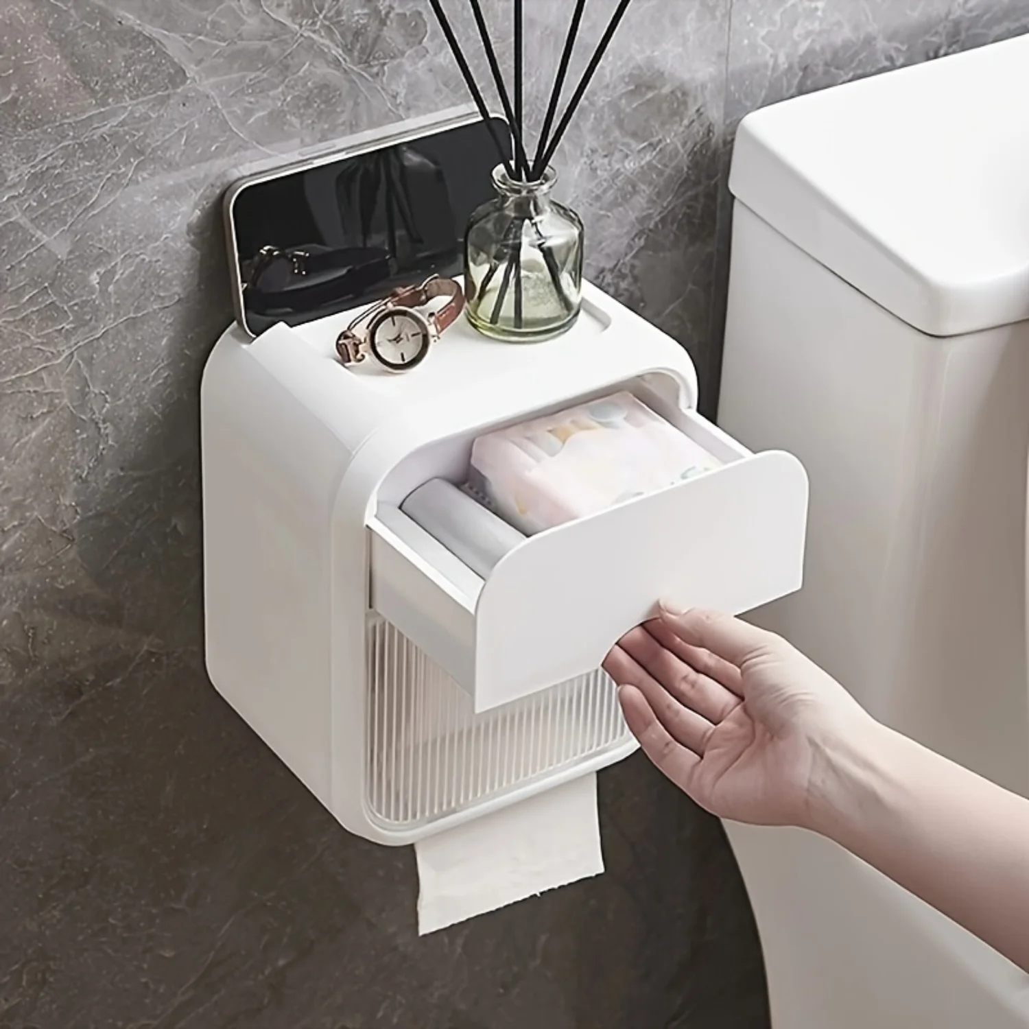 Waterproof Double Layer Bathroom Tissue Box - Wall Mounted Multipurpose Holder - Easy to Clean & Convenient