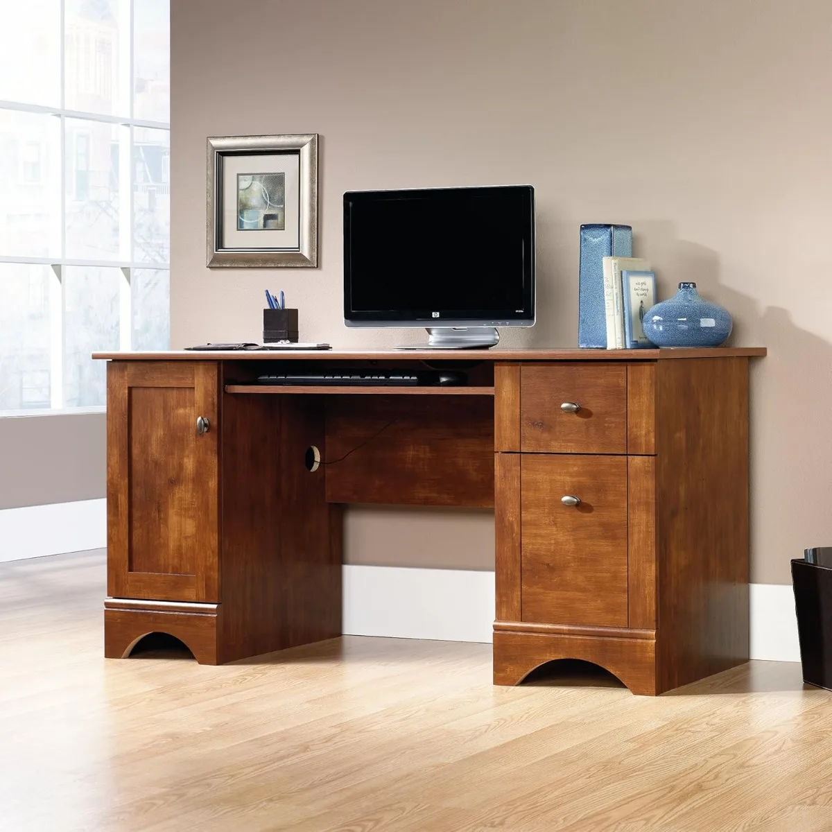 Sauder Computer Desk, Brushed Maple finish