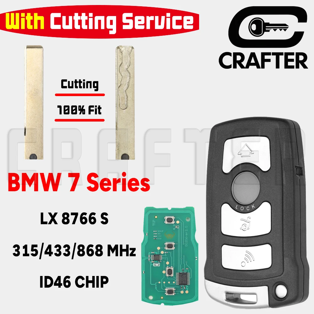 Key Crafters BMW LX8766S 315/433/868MHz ID46 PCF7945 Remote Car Key For 7 Series 730 740 745i CAS1 System With Cutting Service