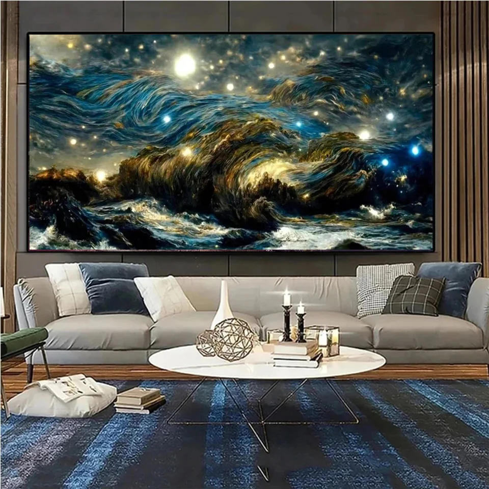 Abstract Ocean Waves Van Gogh Starry Night Diy Diamond Painting Cross Stitch Kit Embroidery 5D Full Diamond Mosaic Home Decor