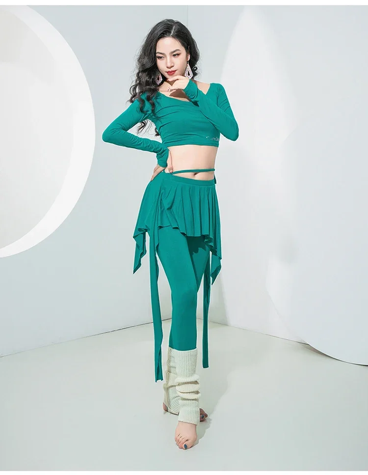 Oosterse danstrainingskleding Buikdanskleding Herfst- en wintermodale top + stap-on-voetbroekset