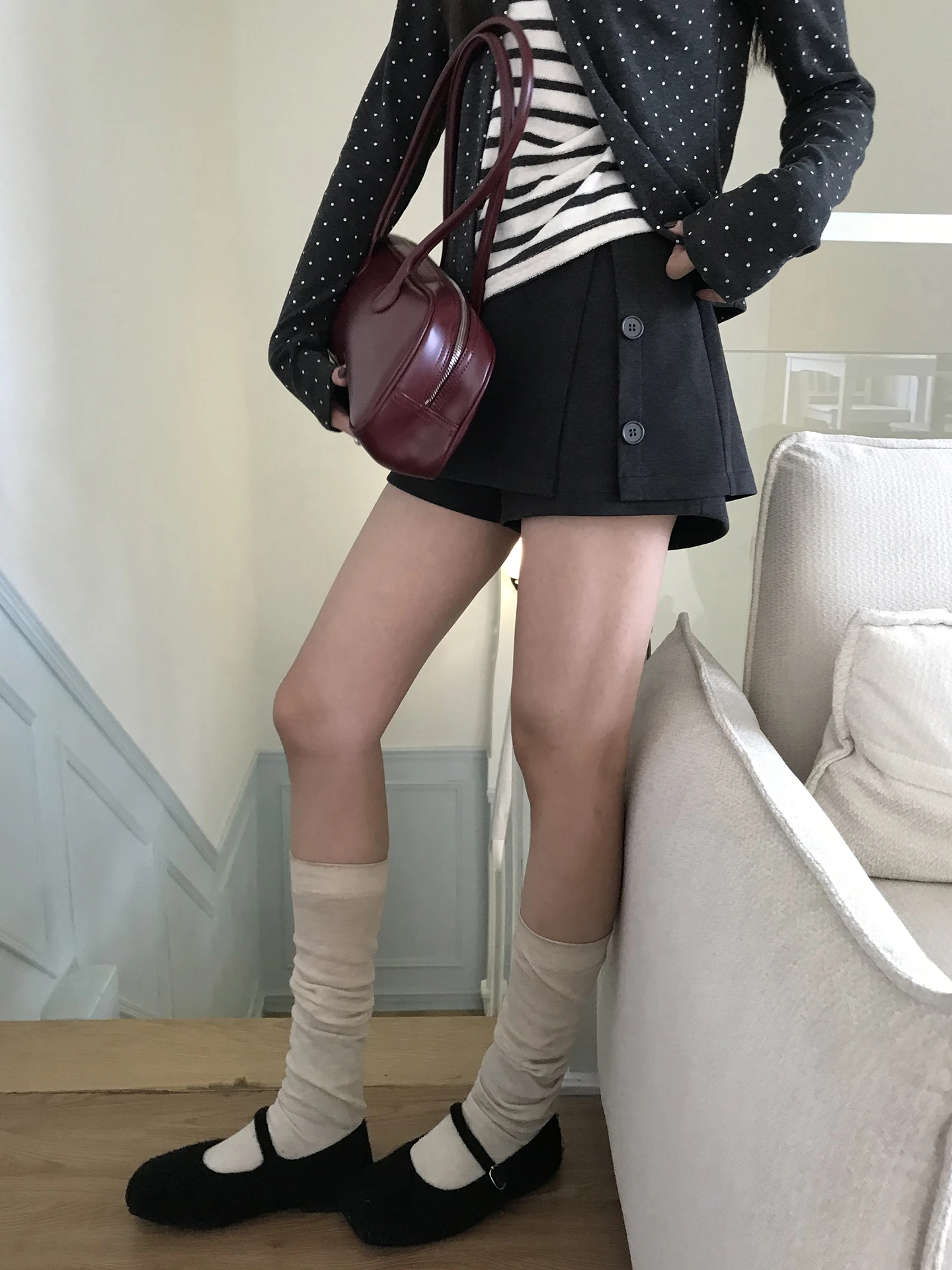 레드 셀러브리티 A라인 미니 스커트 여성용 그레이 가을 겨울 캐주얼 로우 웨이스트 폴리에스터 비스코스 스판덱스 A라인 스커트