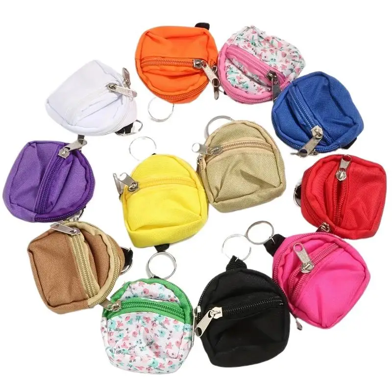 Portable Mini Canvas Backpack Coin Purse with Key Ring Dustproof Zipper Closure Small Storage Bag for Holiday Travel Use