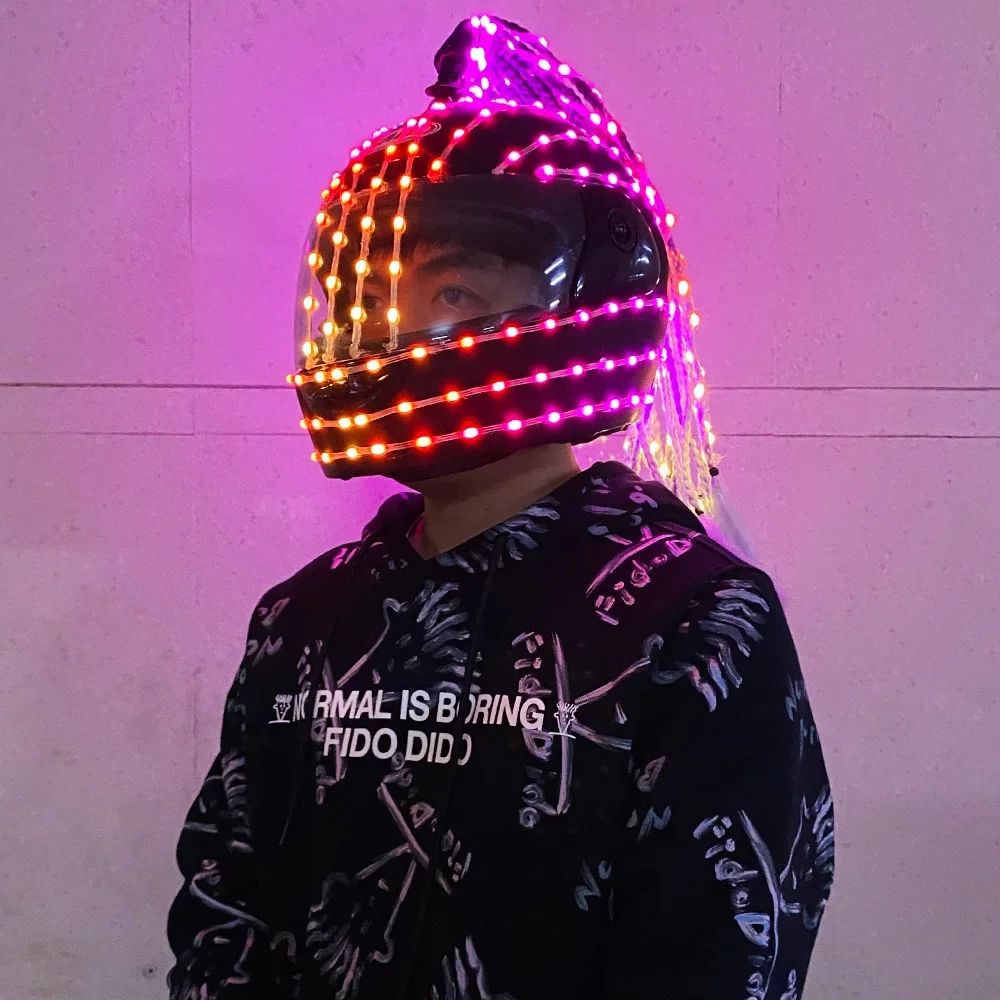 Led Kleurrijke Helm Kleding Draadloze Afstandsbediening Robot Laserdance Rekwisieten Motorset Pak Feestartikelen