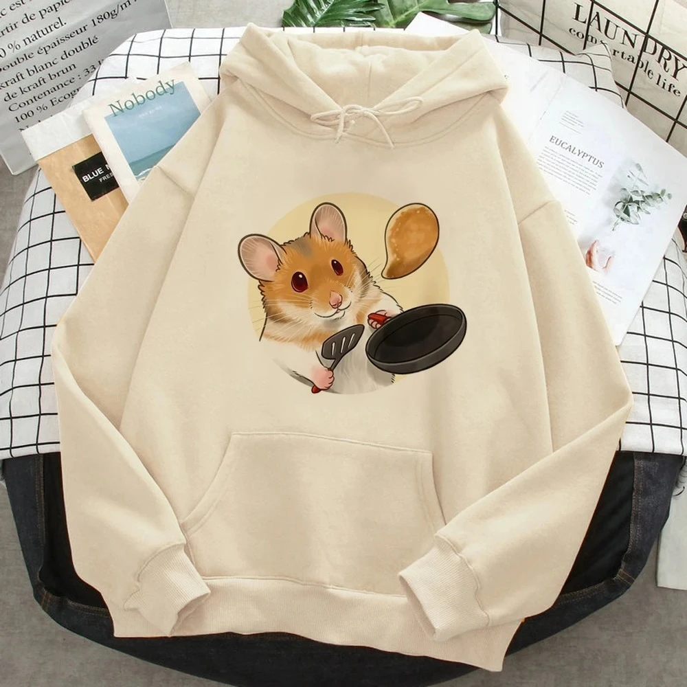 เสื้อฮู้ดฮัมสเตอร์น่ารักพิมพ์ลายกราฟิกสำหรับผู้หญิง ลายการ์ตูนน่ารัก สไตล์อนิเมะ ผ้าฟลีซ เสื้อกันหนาวผู้หญิง ฤดูใบไม้ร่วง ฤดูหนาว เสื้อผ้า