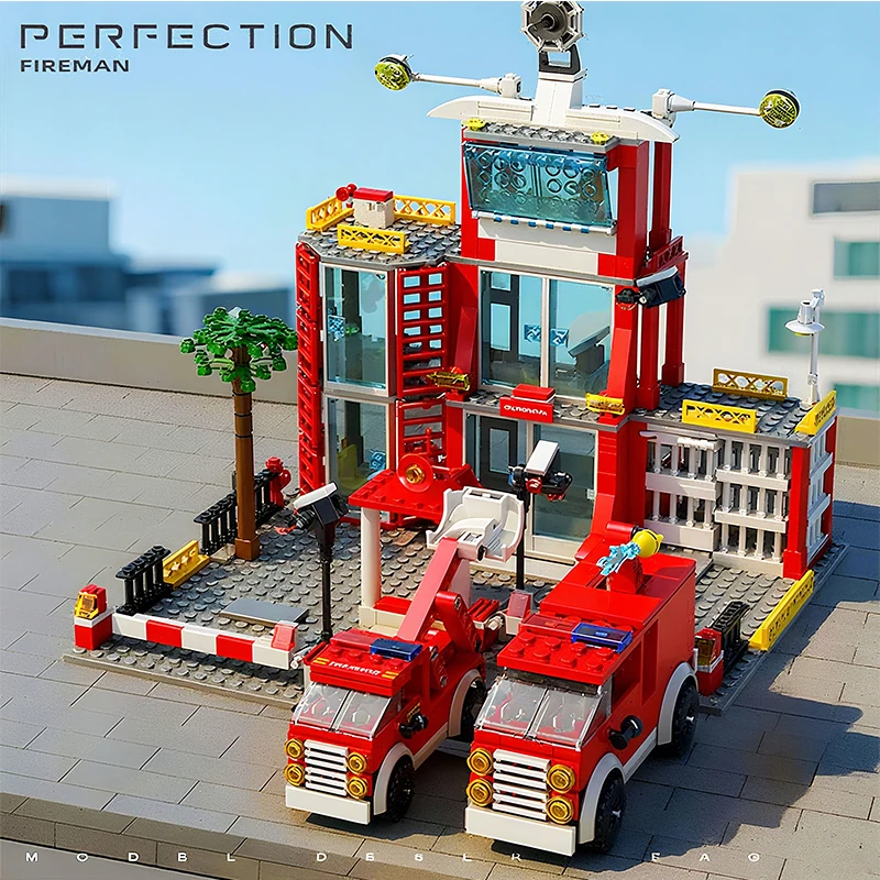 Urban Building Blocks Fire Station Building Blocks Fire Truck Building Blocks DIY Bricks Childrens Toy Christmas Holiday Gift view 4