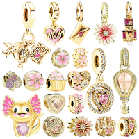Sparkling Golden Pink Crown Nutcracker Mom&Heart Love Letter Hot Air Balloon Charm Beads Fit Original Bracelet DIY Jewelry Gifts