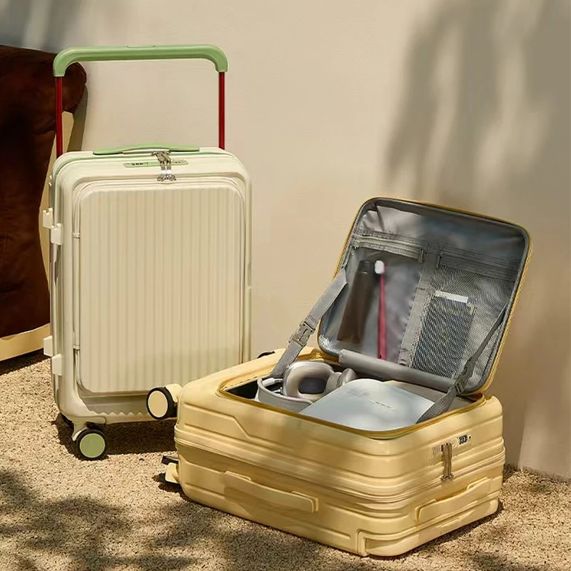 

20-дюймовый чемодан с передним открытием, дорожная кабина, легкий бесшумный дорожный чемодан на колесиках с широкой ручкой, многофункциональный багаж
