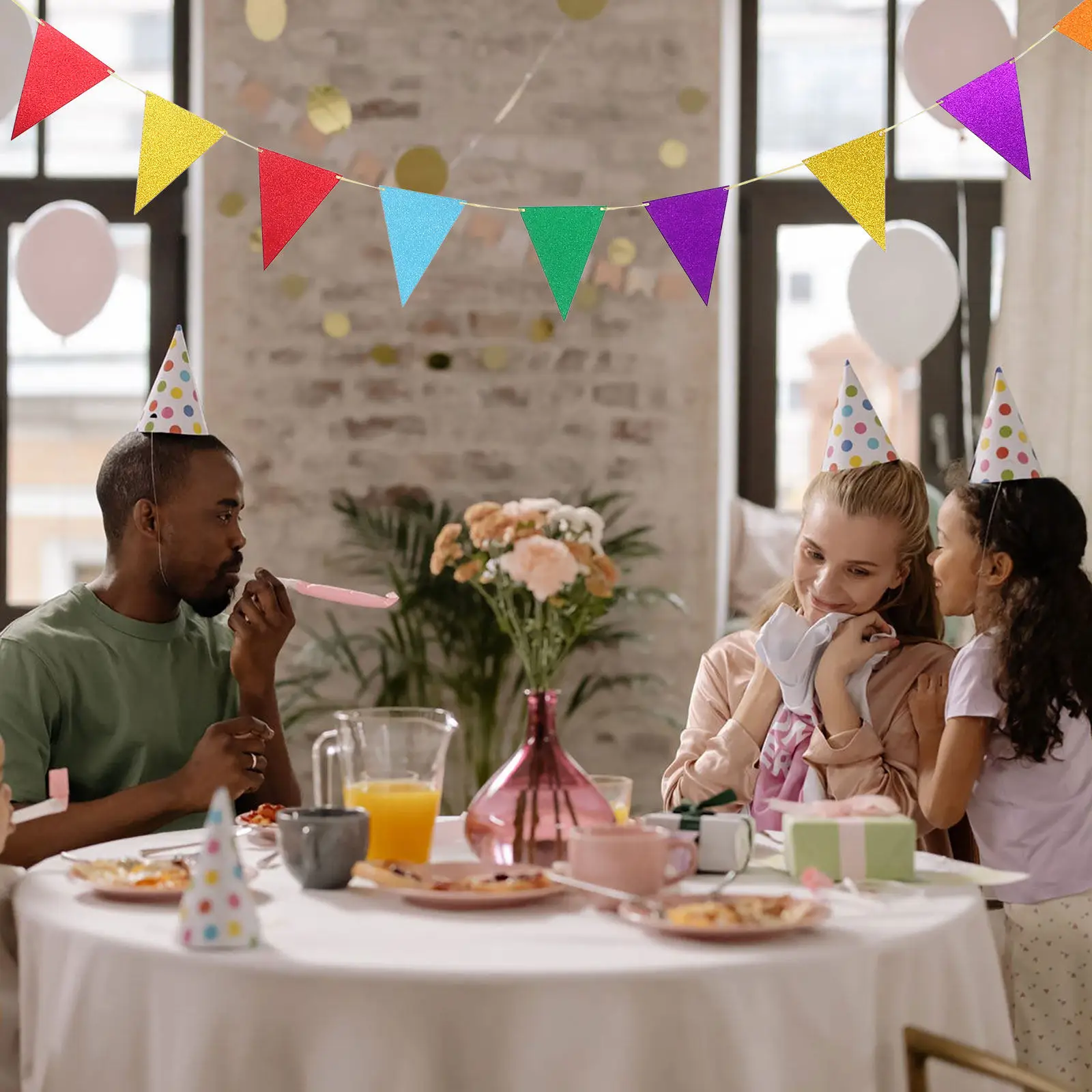 

2 комплекта треугольных баннеров-флажков из блестящей бумаги, радужные гирлянды-вымпелы для украшения вечеринок на день рождения, Рождество, свадьбу