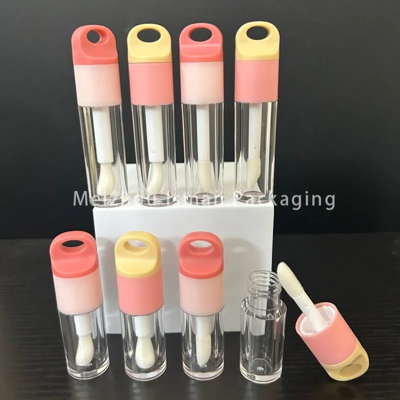 50pcs Colorful 2ML 7ML Big Brush Lip Oil Bottle Cosmetic Refillable Empty Lip Gloss Wand Tube Container With Keychain Hole