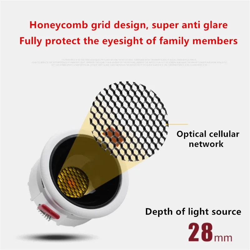 العسل تسليط الضوء على جزءا لا يتجزأ من LED النازل 9W12W15W18W20W24W AC90-260V COB الألومنيوم مصباح السقف بقعة ضوء صالون CRI 98