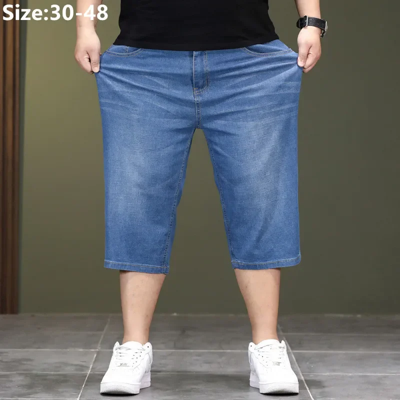 Loose Large Size Jeans Long Shorts for Men High Waist Plus 40 42 44 48 Summer Denim Knee Length Cropped Male Dad Capri Trousers