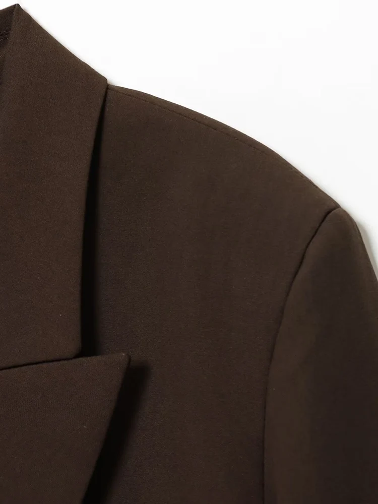 سترة بدلة نسائية عصرية وأنيقة مزدوجة الصدر على الطراز الأوروبي مع أكتاف مبطنة وبنطلون مستقيم الساق #3