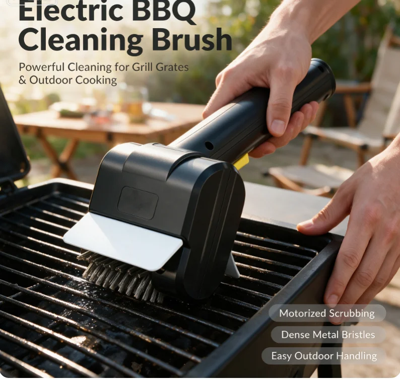 Electric Grill Brush Ergonomic Handle High Speed Handheld Rechargeable BBQ Cleaning Brush for Barbecue Enthusiasts